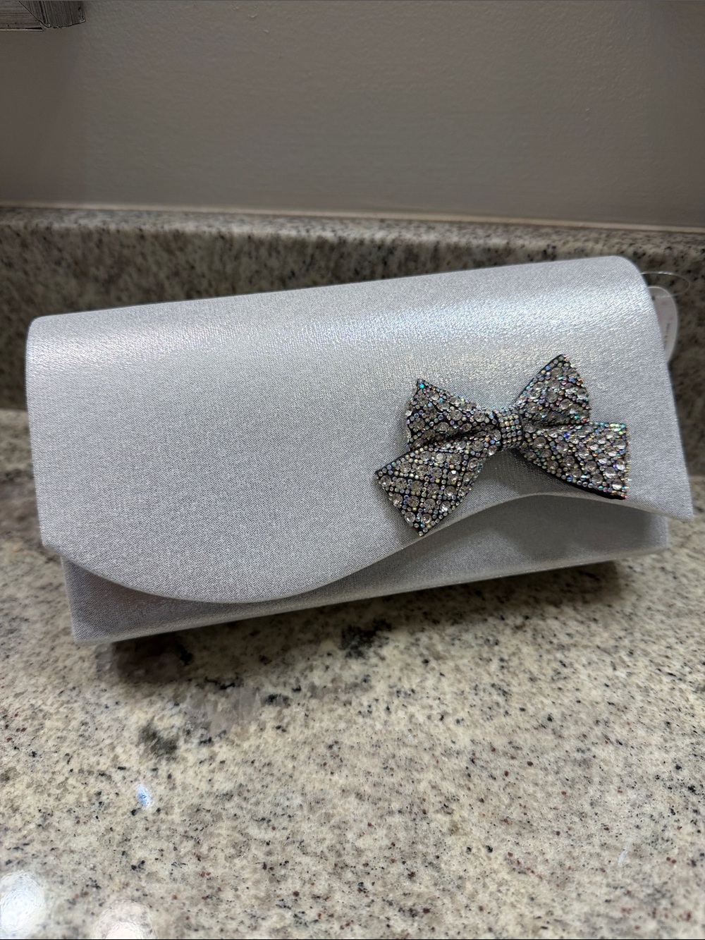 Silver Rhinestone Bow Evening Clutch NWT
